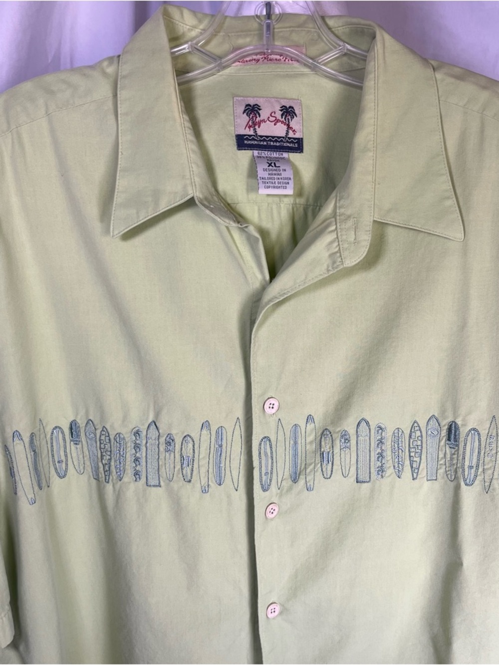Reyn Spooner Men’s Vintage Embroidered Surfboard Hawaiian Shirt Lime Green XL - Picture 2 of 8